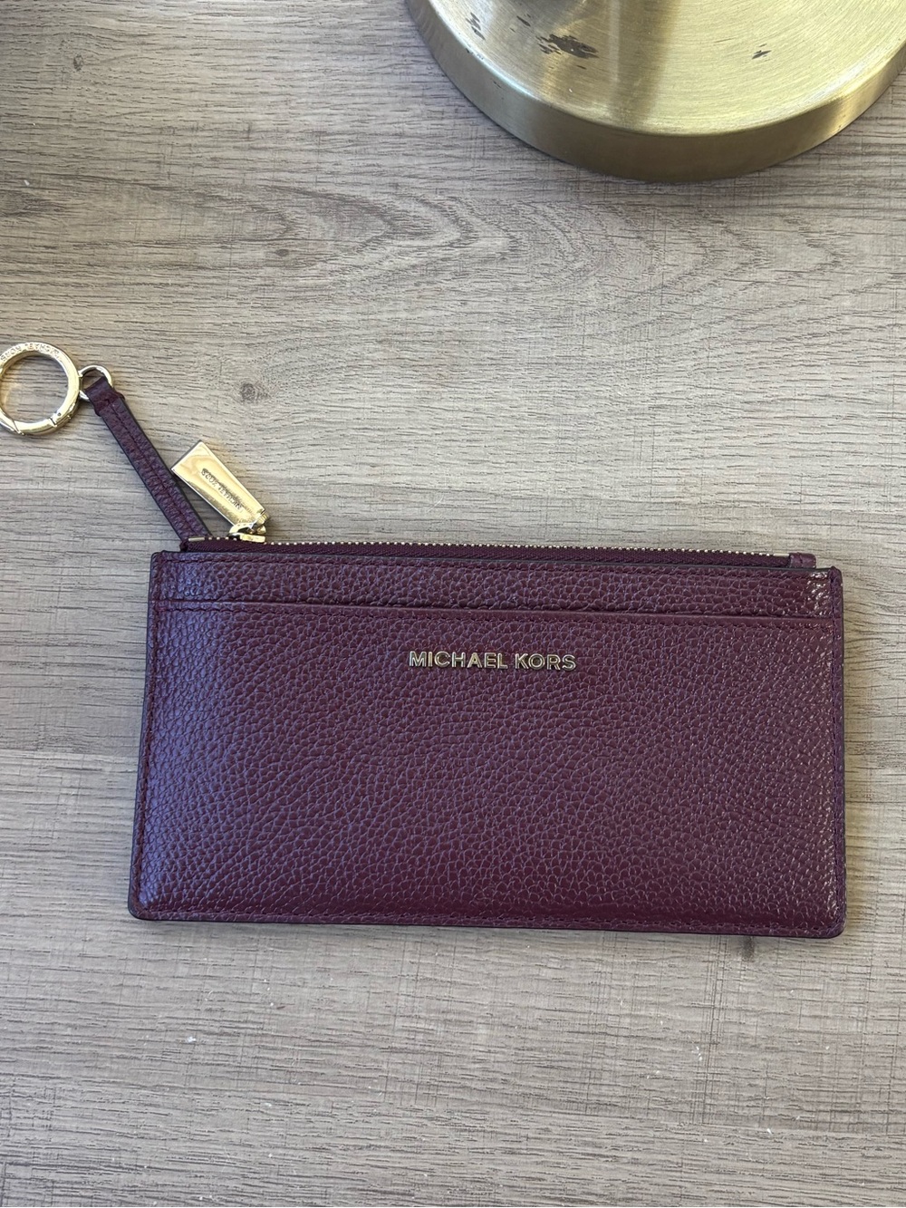 Michael Kors Burgundy Leather Wristlet Card Pouch with Gold Hardware - Picture 1 of 4